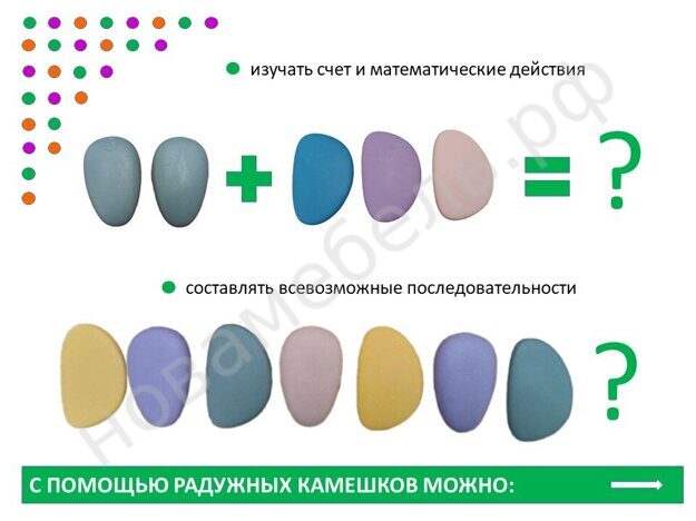Радужные камешки "Художественные цвета" 6 форм, 2 размера, 6 цветов, 72 шт. Набор с карточками. От 3 лет